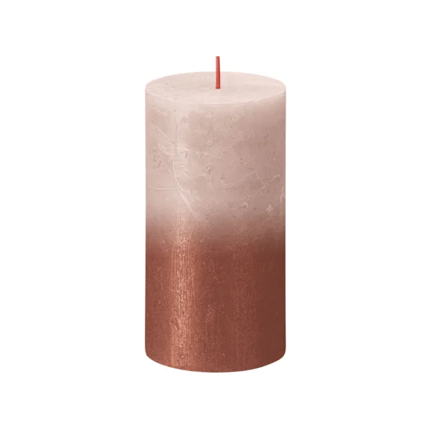 EmberGlow Rustic Pillar Candle – Velvet Red & Copper